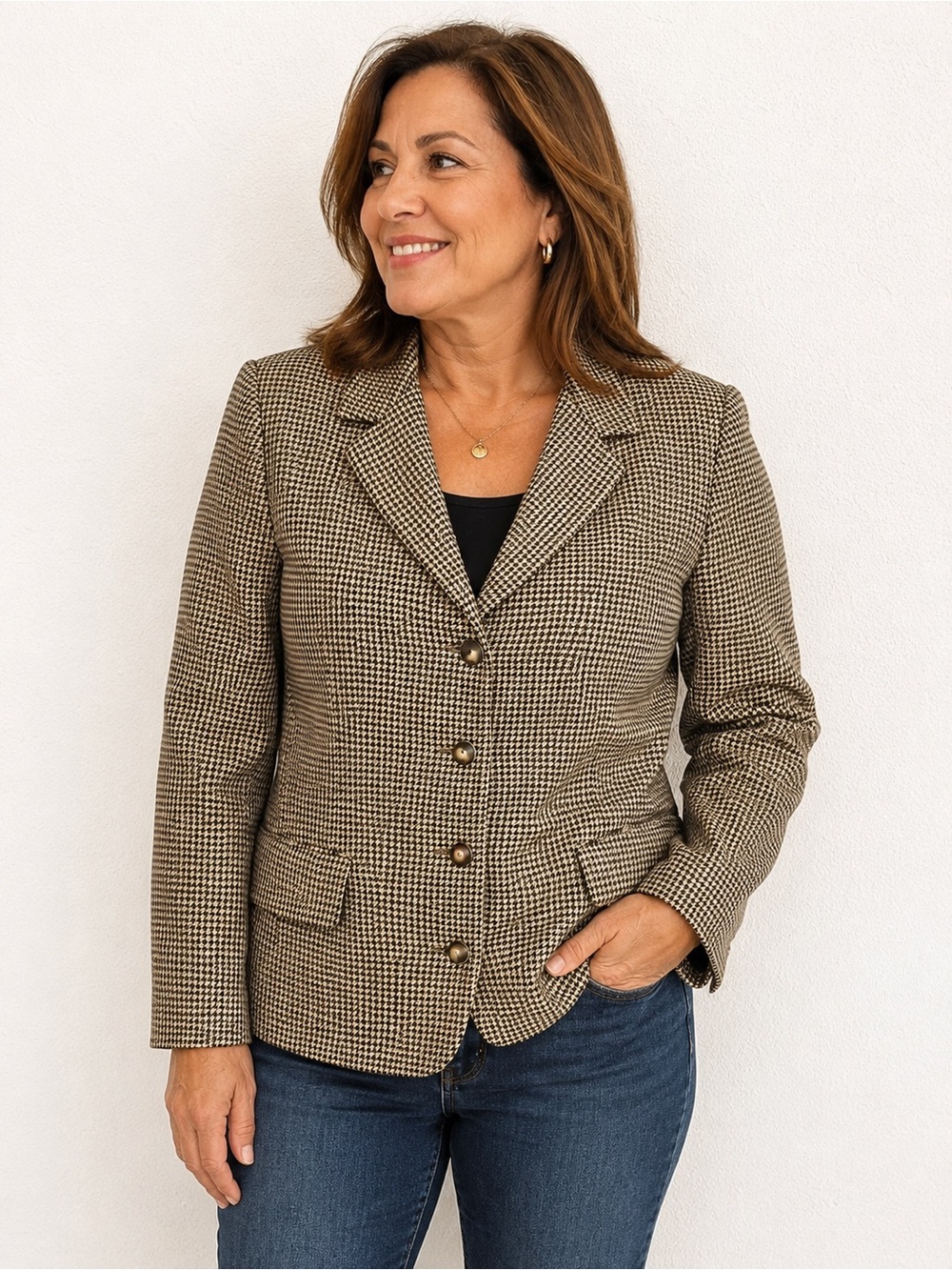 Liz Claiborne 100% wool Brown‎ Houndstooth Blazer XL